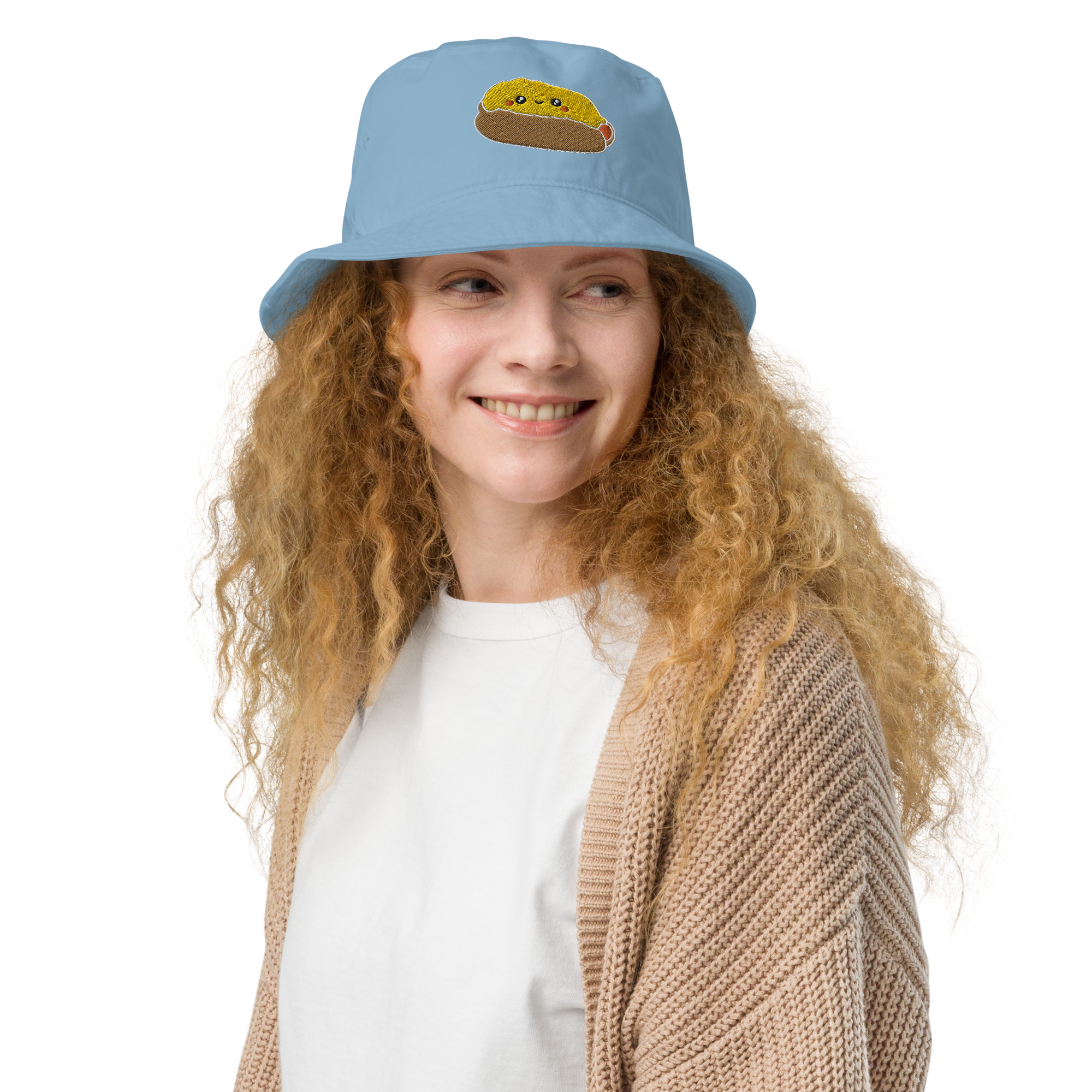 Kawaii Embroidered Cheese Coney Bucket Hat