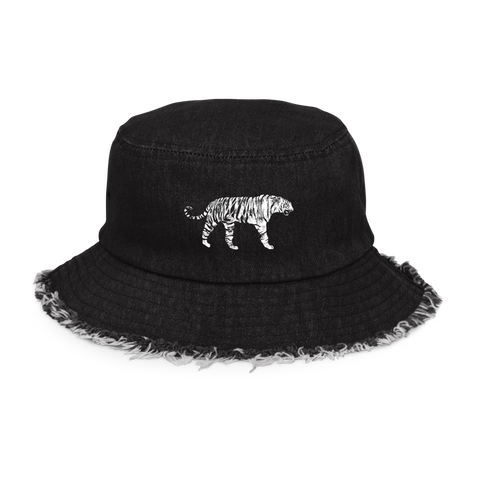 White Tiger Distressed Denim Bucket Hat