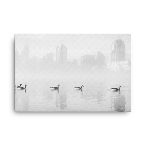 "Ducks On The River" - B&W Canvas